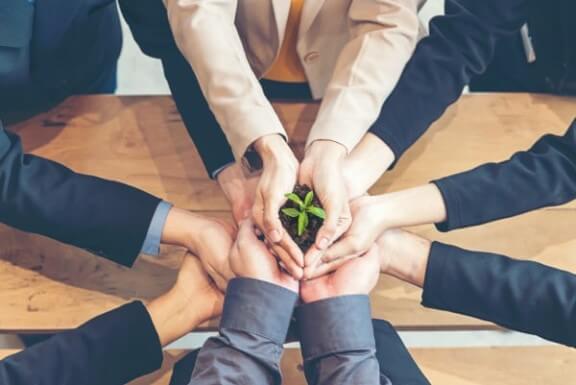 agknowledge hands holding soil with plant